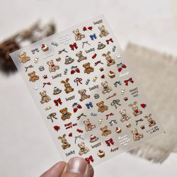 Charm Retro Bear Candy Cake Bowknot Rabbit Bunny Strawberry Footprint Muffin 3D Adhesive Nail Art Stickers Chic Manicure Decals (ONLINE ORDER ONLY)