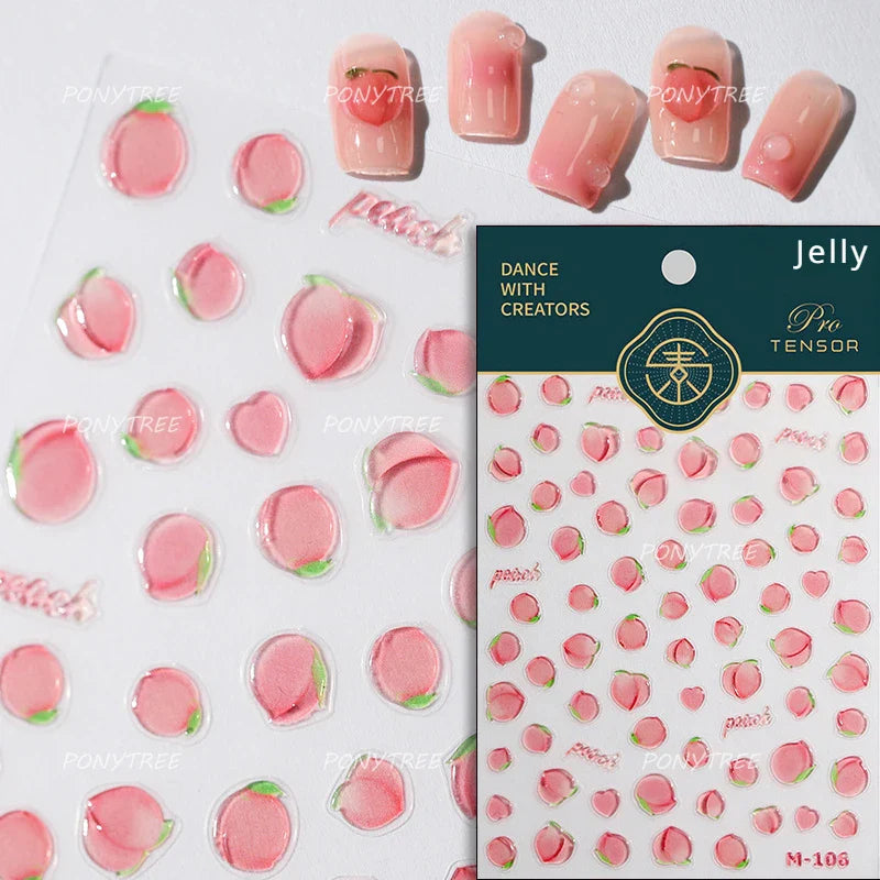 Lovely Red Fruit Strawberry Cherry Bowknot Love Heart Star Silk Ribbon Chic Rhinestone Adhesive Nail Art Stickers Manicure Decal (ONLINE ORDER ONLY)