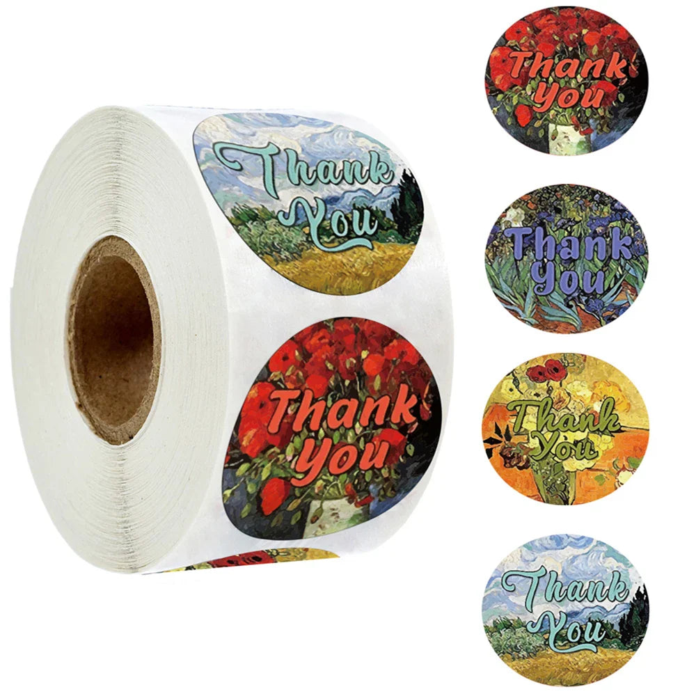 500pcs/roll Thank You Stickers Flower Pattern Party Wedding Decoration Gift Envelope Seal Labels Scrapbooking Stickers (ONLINE ORDER ONLY)