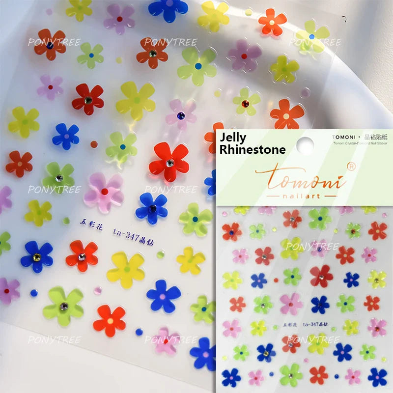 Hot Stamping Laser Silver Pink White Flower Rhinestone Pearl Irregular Petal Adhesive Nail Art Decoration Sticker Manicure Decal (ONLINE ORDER ONLY)