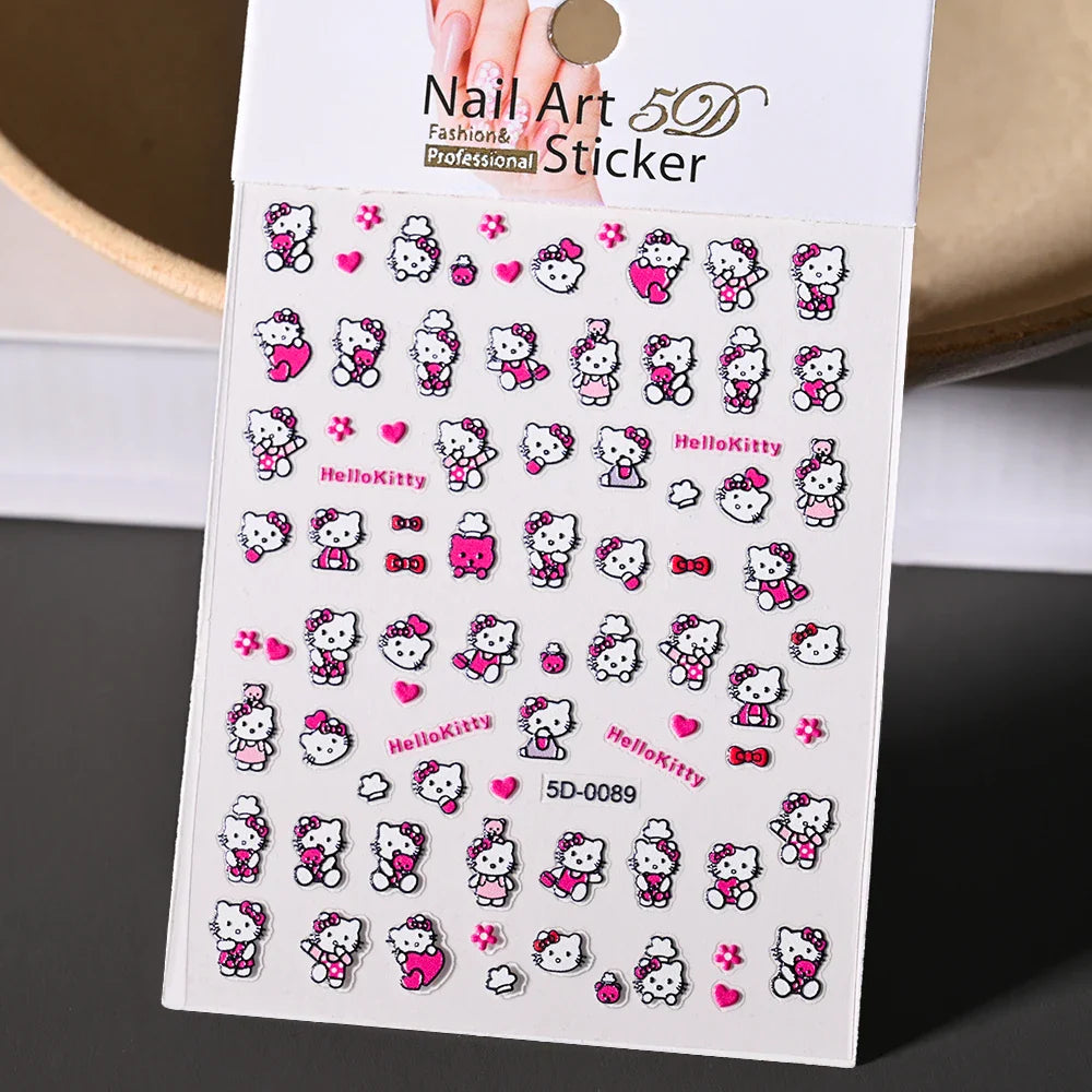 1pc 5D Cartoon Nail Art Stickers Waterproof Matte Finish with Kuromi, Cinnamoroll & Hello Kitty Designs Perfect for DIY Manicure (Online Order Only)