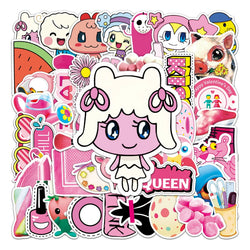50Pcs Pink Cartoon Waterproof Vinyl Stickers for Skateboard Snowboard Decals (Online Order Only)
