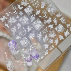 Dreamy Lace Rose Flower Fabric Art Tender Gauze Gird Pearl Pendant Irregular Pattern Nail Art Stickers Decoration Manicure Decal (ONLINE ORDER ONLY)