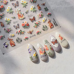 Autumn Fall Maple Leaves Ginkgo Leaf Osmanthus Chrysanthemums Rabbit Bunny Plant Flower Relief Nail Art Sticker Decoration Decal (ONLINE ORDER ONLY)