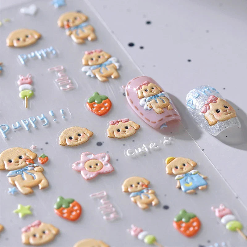 Lovely Dog Puppy Dream Heart Flower Star Pizza Food Sugar Skewers Strawberry Desserts Adhesive Nail Art Stickers Manicure Decals (Online Order Only)
