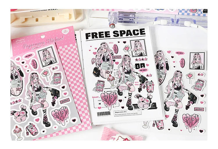 1pcs New Kawaii Heartbeat Girl Scrapbooking Sticker Art Collage Diary Journal DIY Craft Aesthetics Decorative Sticker Stationery (ONLINE ORDER ONLY)