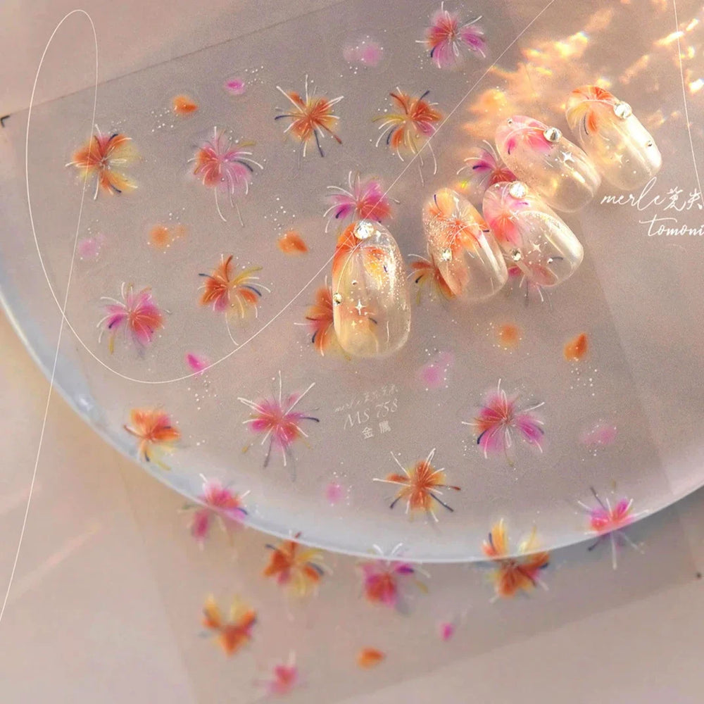 Fireworks Bloom Romantic Starry Sky Goldfish Metallics Color Gradient Self Adhesive Nail Art Stickers Halo Dyeing Manicure Decal (ONLINE ORDER ONLY)