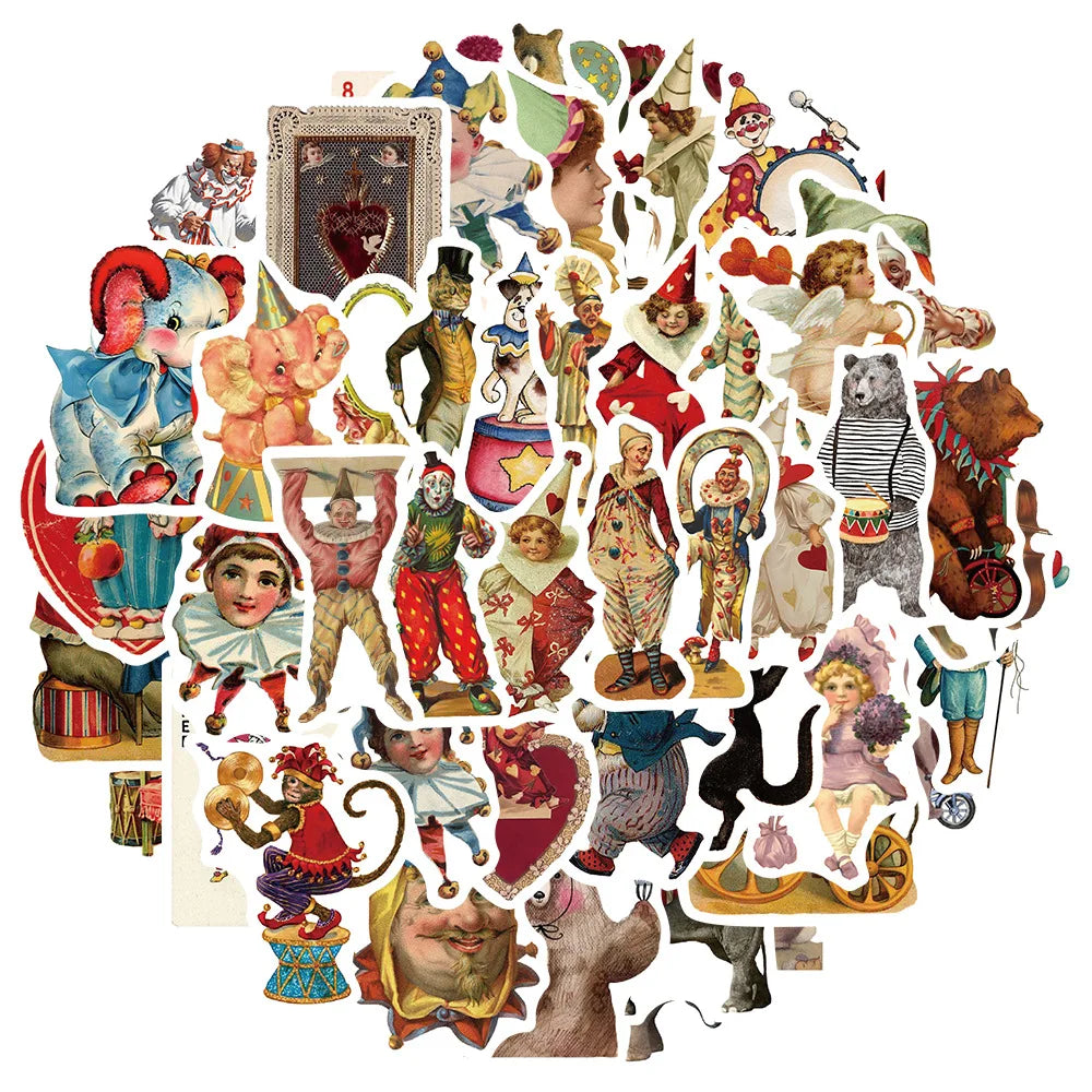 Retro Acrobatic Troupe Stickers for Suitcase, Skateboard, Laptop, Luggage, Fridge, Phone, Car - 10/30/50Pcs (ONLINE ORDER ONLY)