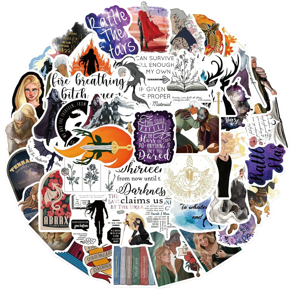Throne of Glass Stickers Set - Cartoon Novel Decals for Laptop, Suitcase, Skateboard, Guitar, Bottle (Online Order Only)