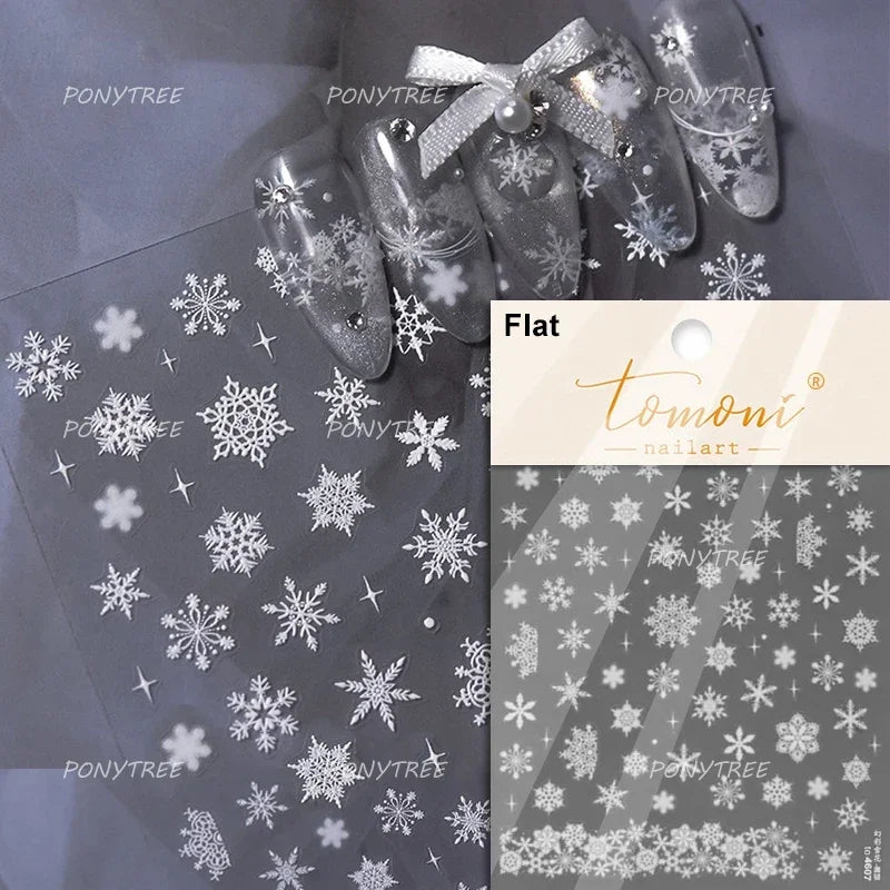 Flying Snowflakes Cold Winter Geometric Hexagon Star Romantic Adhesive Nail Art Stickers Embossment Rhinestone Manicure Decals (ONLINE ORDER ONLY)