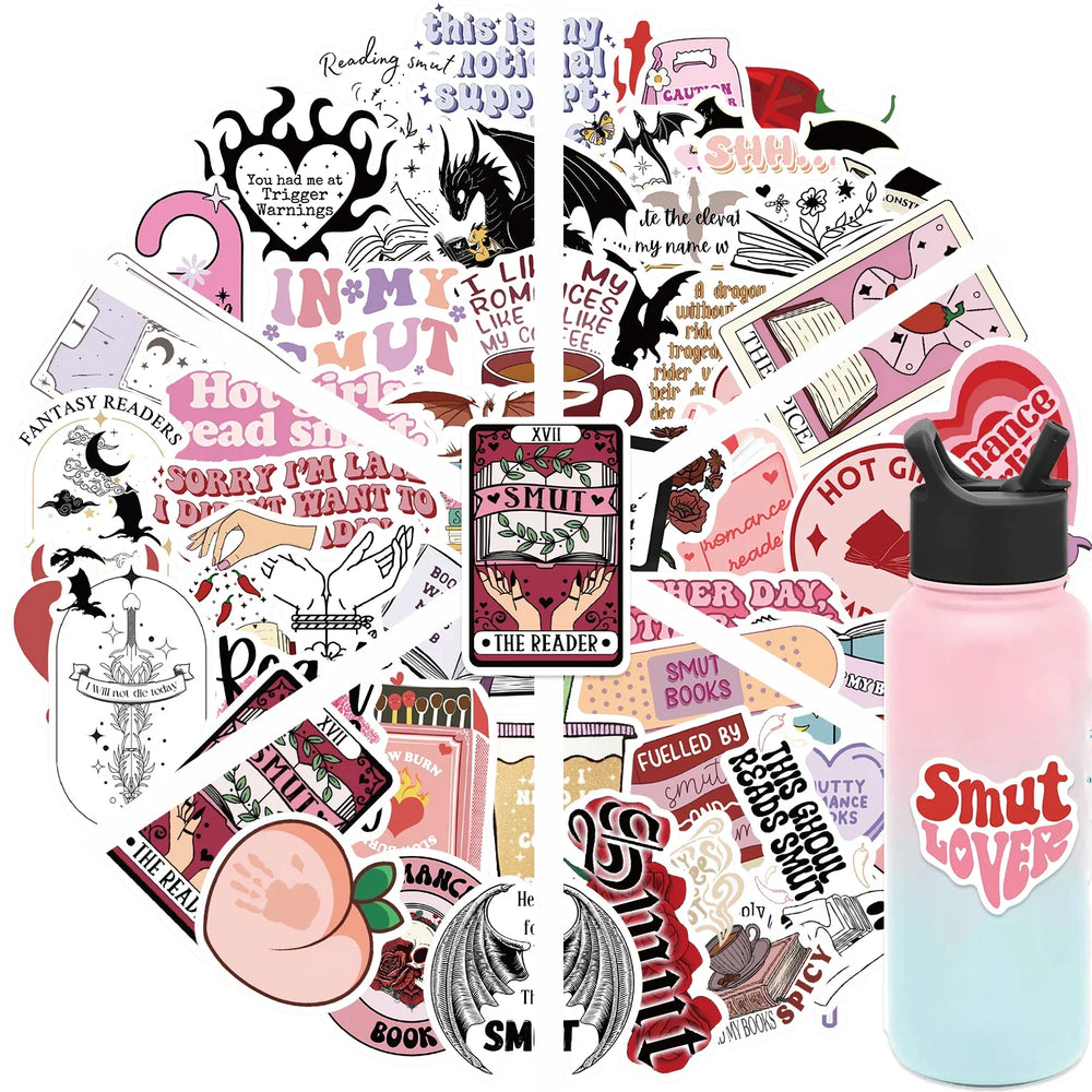 50/52pcs Romance Bookish Spice Reader Stickers Pink Girl Cartoon Decals Aesthetic Decals Phone Laptop Diary Sticker Kids Toys (ONLINE ORDER ONLY)