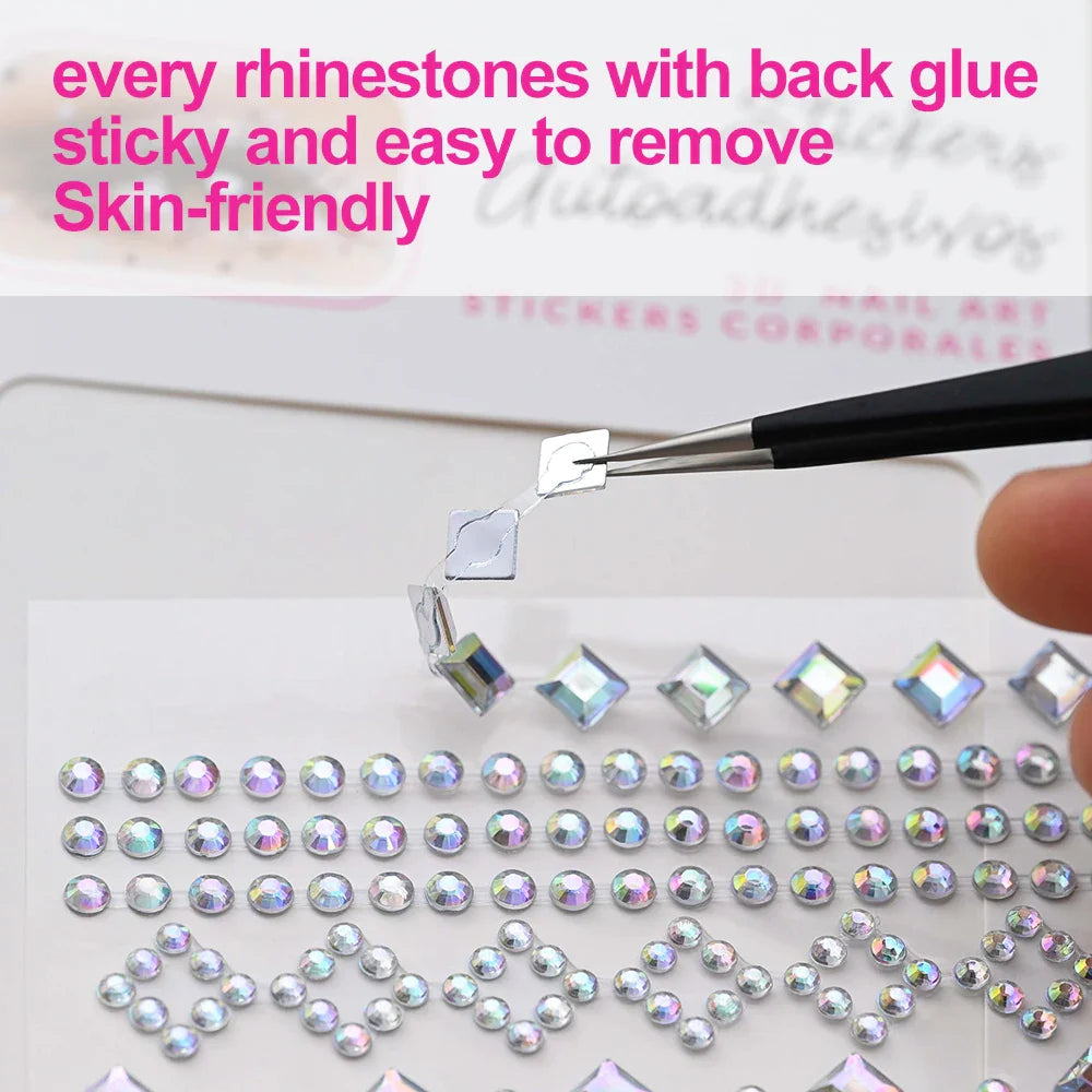 5Pcs Coloful Glitter Face Jewelry Sticker Crystal Eye Body Face Jewels Bady Makeup Tools Temporary Self-Adhesive Nail Rhinestone (ONLINE ORDER ONLY)