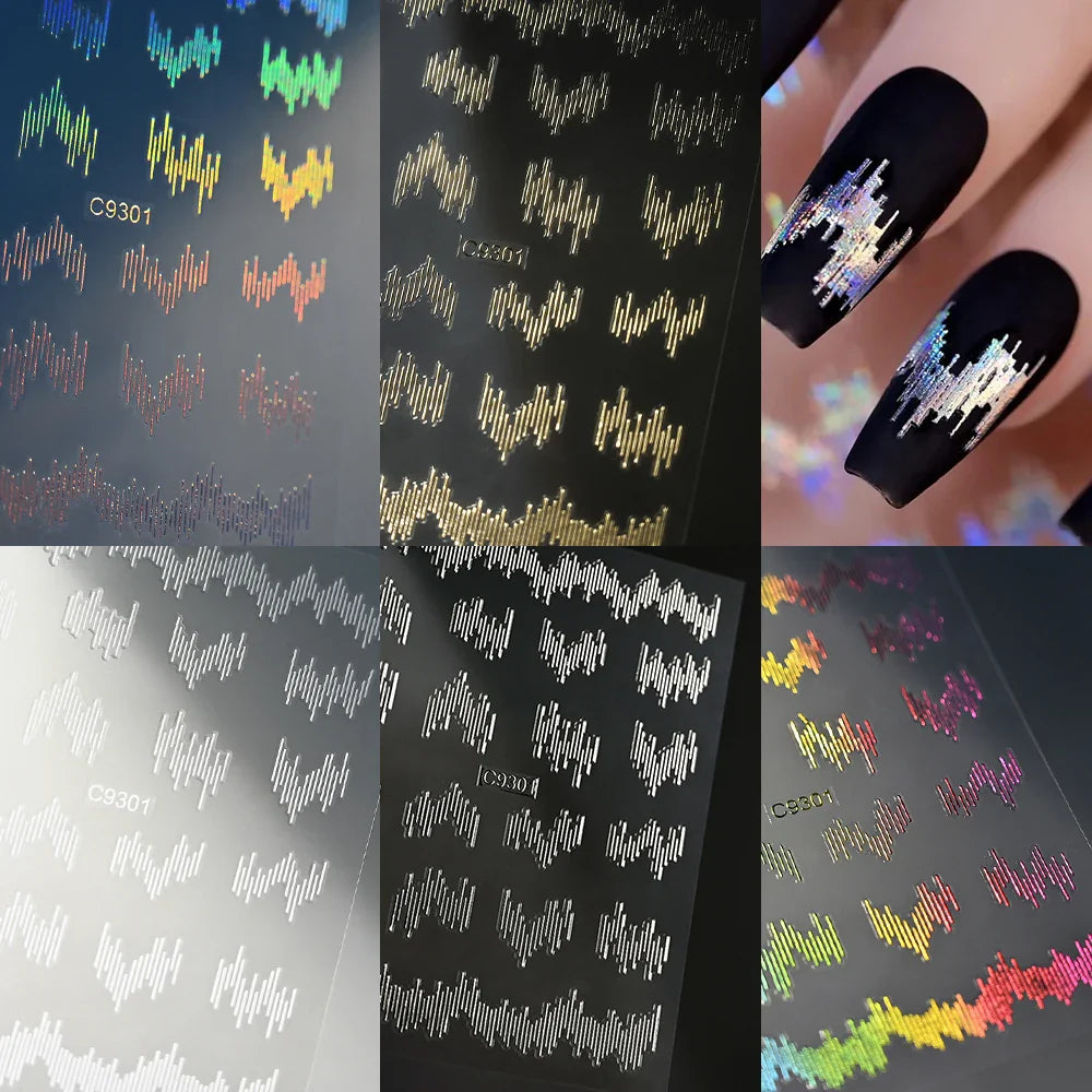 6pcs/Set High Gloss Reflective Glitter 3D Nail Sticker Silver Dark-Shiny Effect Press On Nails Decals Decor DIY Adhesive Sliders (ONLINE ORDER ONLY)
