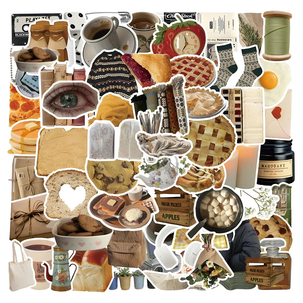 Vintage Cartoon Stickers: Cute Food Animal Decals for Notebook, Phone, Guitar, Fridge, Toy (10/30/60pcs) (Online Order Only)