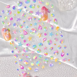 Fantasy Beach Summer Dreamy Colorful Seasnail Shell Pearl Conch Jelly Star 5D Decals Soft Relief 3D Decoration Nail Art Stickers (Online Order Only)