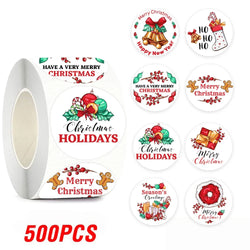 100-500pcs Merry Christmas Sticker , Round Adhesive Decoration Sticker for Cards Envelope Seal Xmas Gift Wraps Box Bags (ONLINE ORDER ONLY)