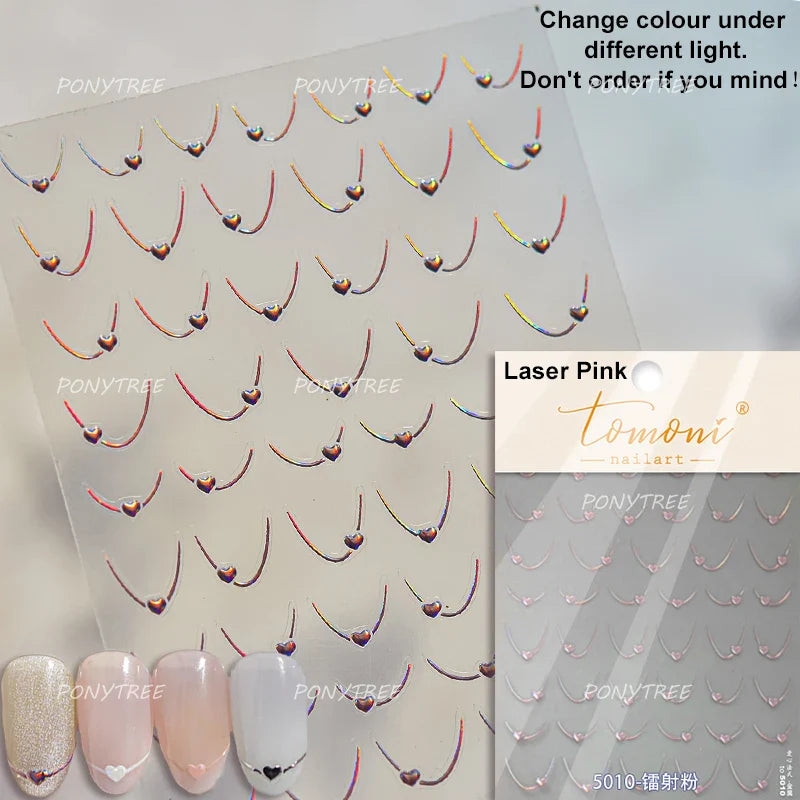 Mini Love Heart Arc Curved Line French Style Minimalist Colourful Self-adhesive Nail Art Decorations Stickers Manicure Decals (Online Order Only)