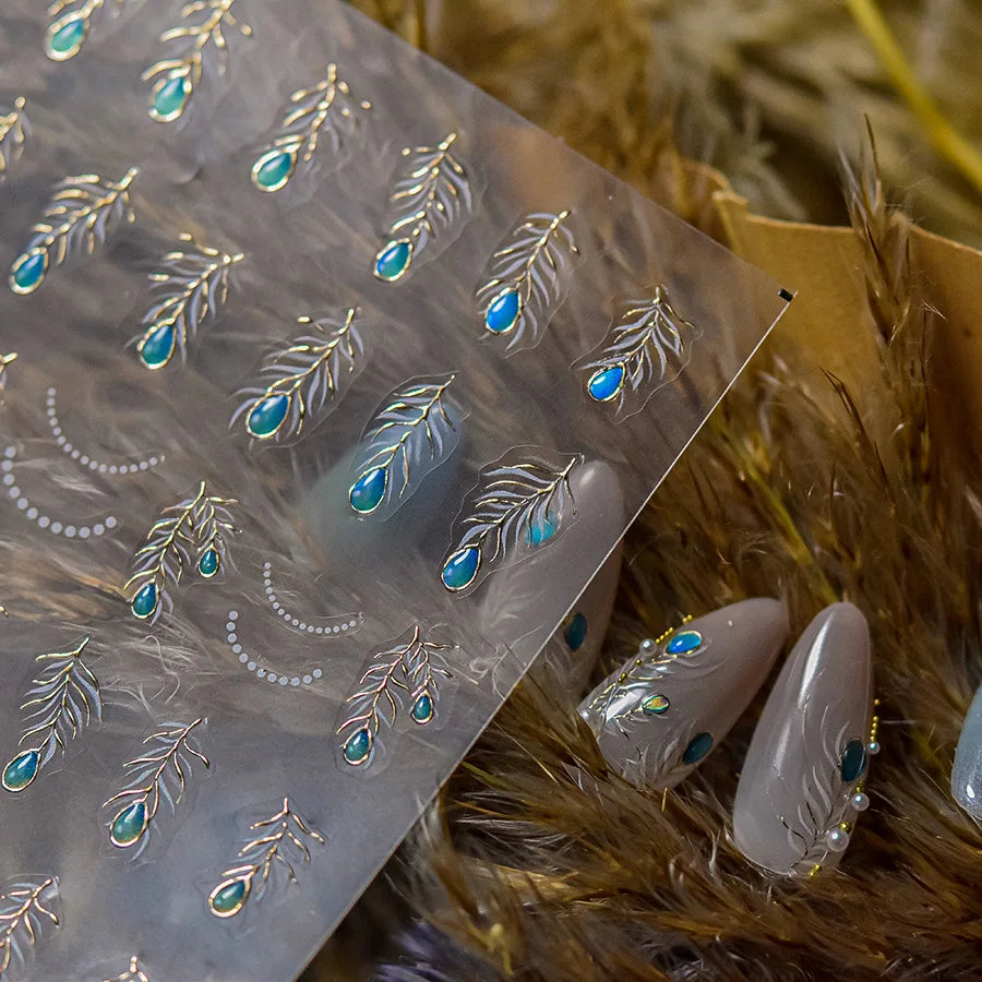 Charming Blue Sparrow Feather Rhinestone Wings Peacock Sparrow Dreamy Jelly Stars Self Adhesive Nail Art Stickers Manicure Decal (ONLINE ORDER ONLY)