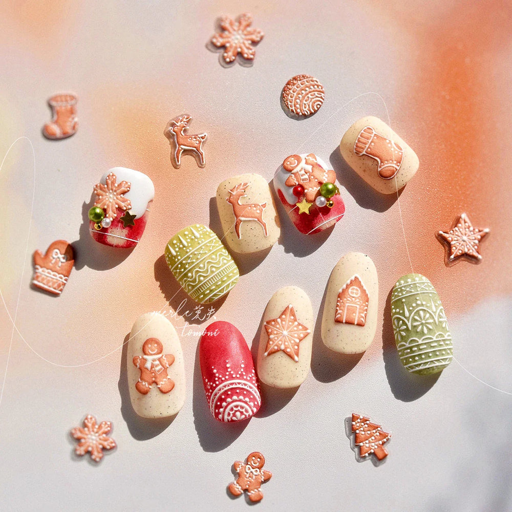Bowknot Glove Socks Elk House Gingerbread Man Self Adhesive Nail Art Stickers Snowflake Christmas Tree Rhinestone Manicure Decal (Online Order Only)