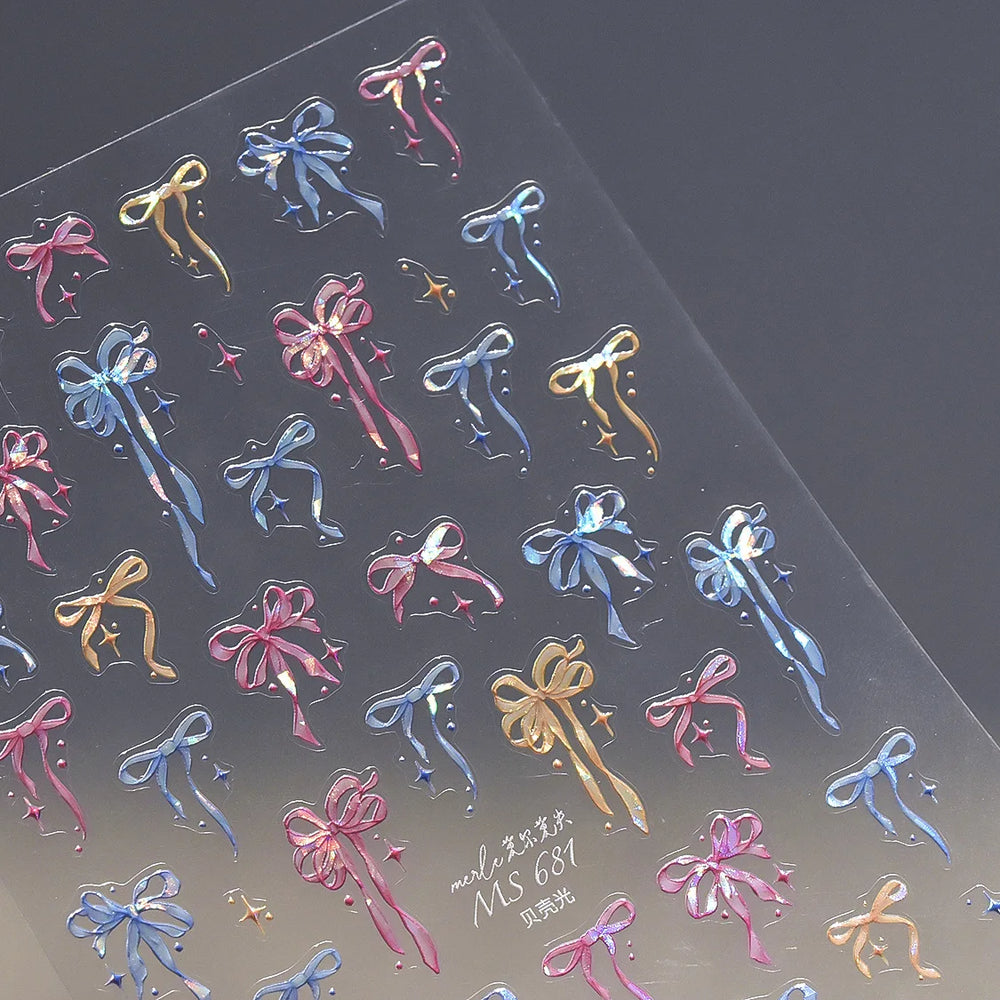 Chic Shiny Bowknot Colorful Ribbon Stars Heart Butterfly Flower Delicate Romantic Nail Art Stickers Decoration Manicure Decals (Online Order Only)
