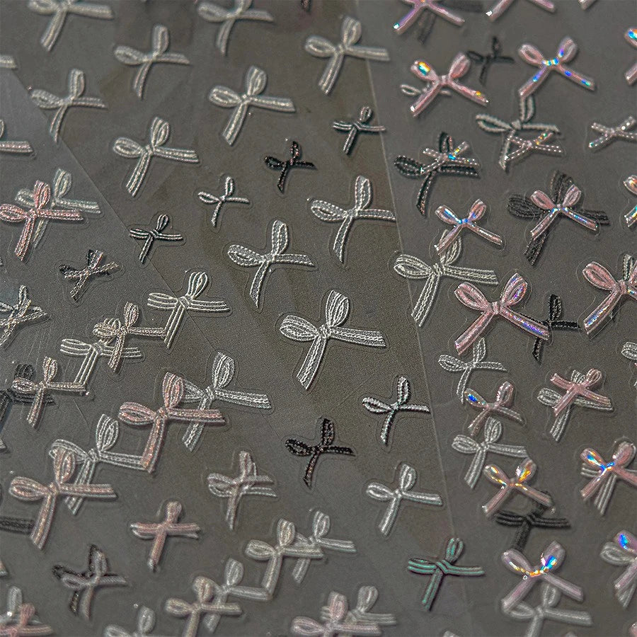 Chic Shiny Lace Pink Black White Bowknot Pearl Rhinestones Charming 3D Self Adhesive Nail Art Decoration Sticker Manicure Decals (Online Order Only)
