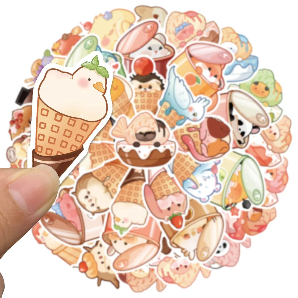 10/30/50PCS kawaii Animal Food Cute Sticker DIY Hand Account Notebook Phone Suitcase Fridge Guitar Kids Toy Funny Cartoon Decals (Online Order Only)