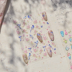 Pink Peach Blossom Blue Magpie Butterfly Bird Wing Tree Branch Animals Plants Shiny 3D Adhesive Nail Art Stickers Manicure Decal (ONLINE ORDER ONLY)