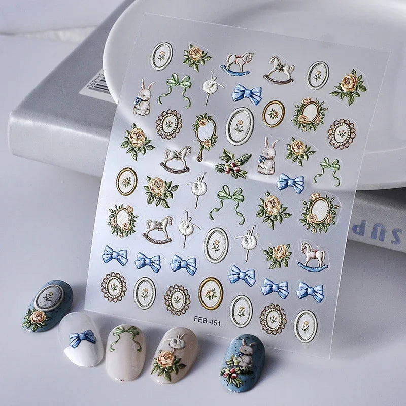 Chic Dragonfly Spider Insect Butterfly 3D Self Adhesive Nail Art Decoration Sticker Heart Puppy Flower Manicure Decal Y2K Flower (ONLINE ORDER ONLY)