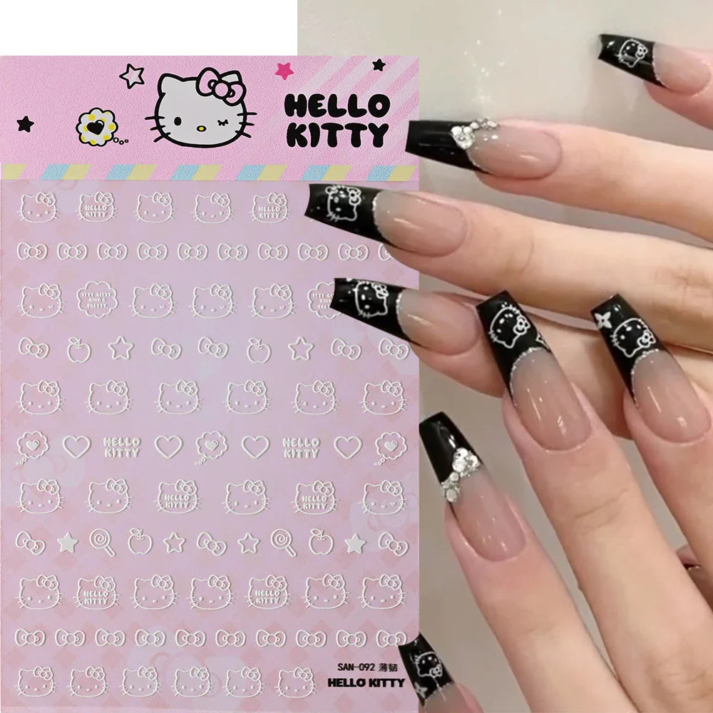 1pc 5D Cartoon Nail Art Stickers Waterproof Matte Finish with Kuromi, Cinnamoroll & Hello Kitty Designs Perfect for DIY Manicure (Online Order Only)