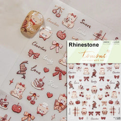 Bowknot Dog puppy Christmas Hat Strawberry Cake Food Coffee Cherry Love Heart Adhesive Nail Art Sticker Reliefs Manicure Decals (Online Order Only)