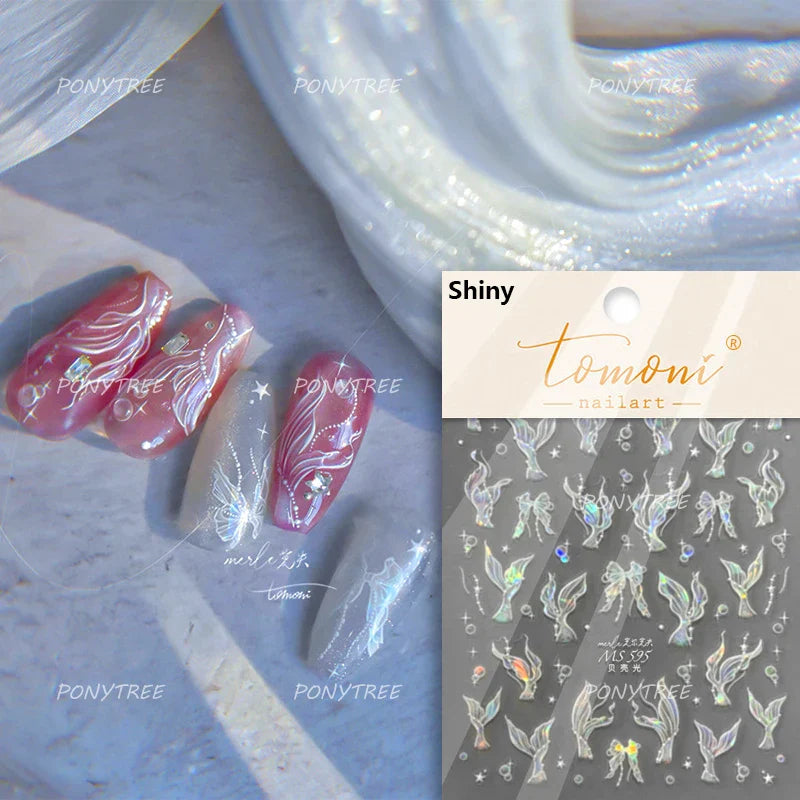 Shiny Mermaid Tail Fish Tail Sea Wave Jelly Spoondrift Shell Starfish Ocean Romantic Delicate Nail Art Stickers Manicure Decals (ONLINE ORDER ONLY)