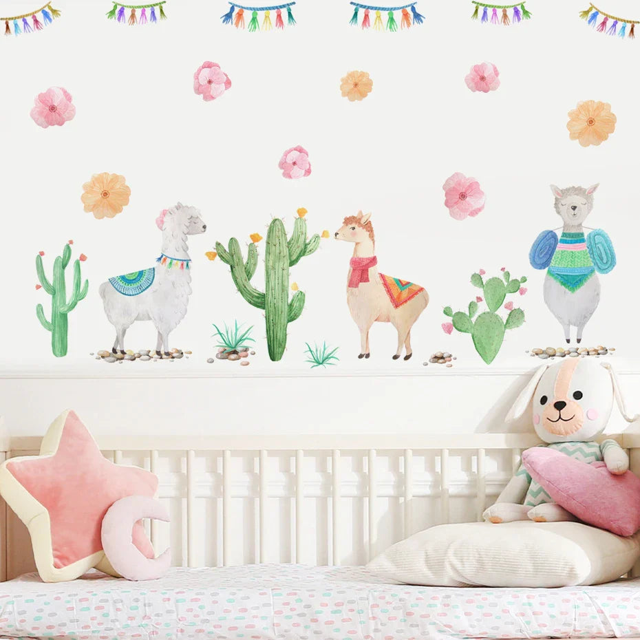 Boho Alpaca Cactus Nursery Wall Decals Kids Room Decor (ONLINE ORDER ONLY)