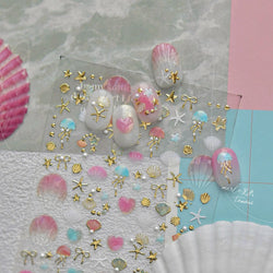 Halo Dyeing Ocean Shell Conch Starfish Pearl Love Heart Bowknot Jellyfish Adhesive Nail Art Stickers Manicure Decals Wholesale (ONLINE ORDER ONLY)