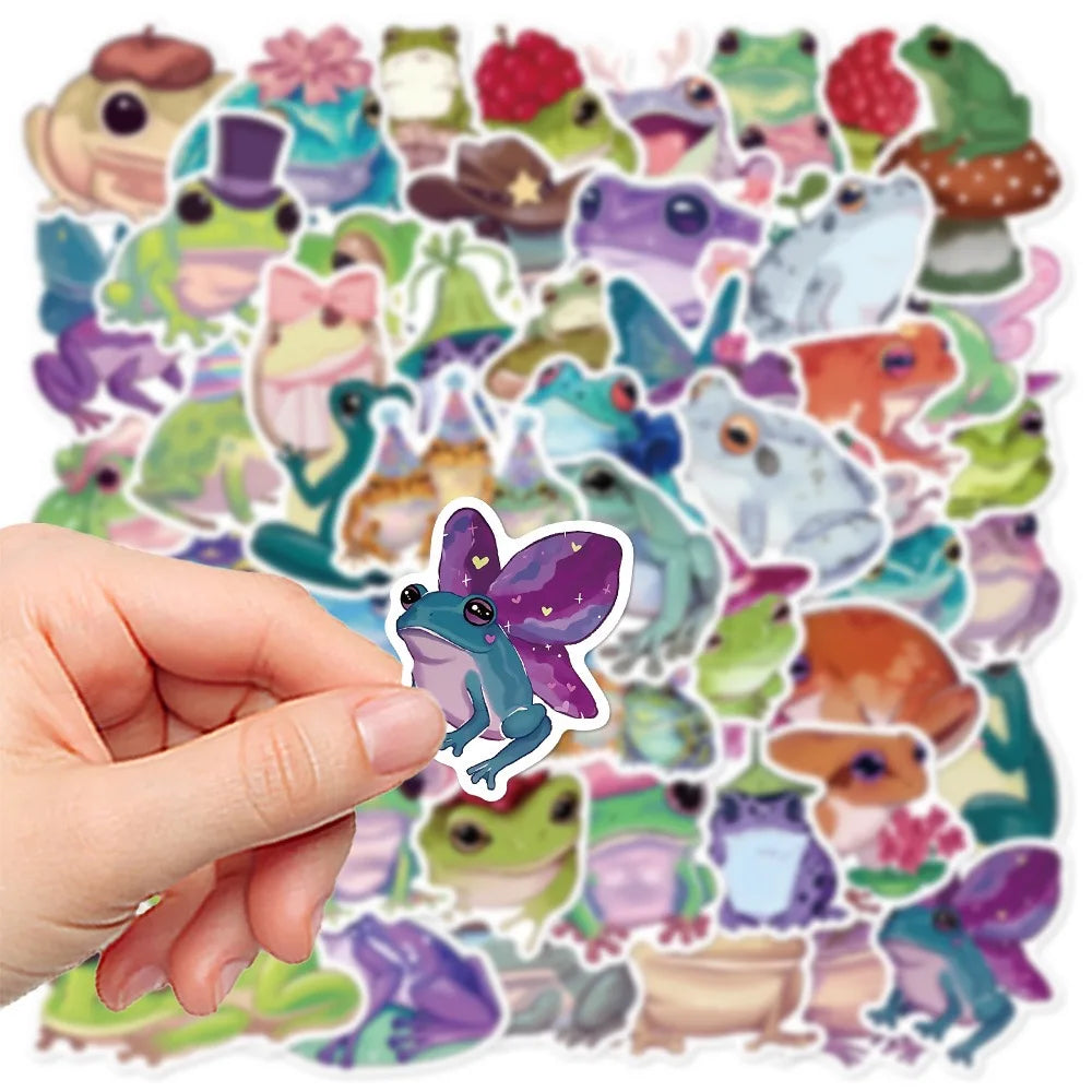 10/50Pcs Cute Rainbow Colorful Funny Magic Frog Stickers DIY Laptop Luggage Skateboard Graffiti Decals Sticker Fun for Kid Gift (Online Order Only)
