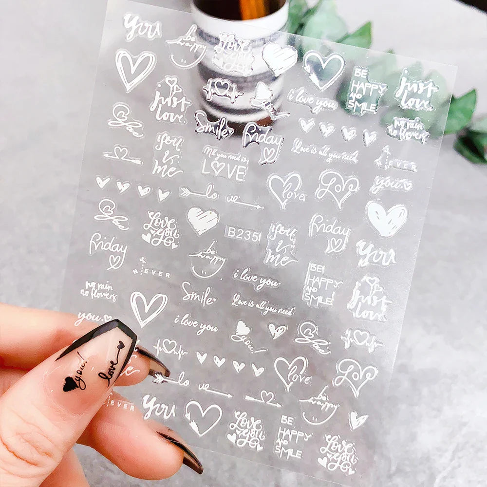 1PC Heart Love Design 3D Nail Art Sticker English Letter Self-Adhesive Slider Valentine's Day DIY Manicure Tips Accessories Tool (ONLINE ORDER ONLY)