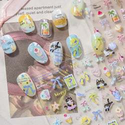 Summer Beach Bikini Watermelon Hat Sandals Ice Cream Shell Conch Starfish Cat Duck Nail Art Decoration Stickers Manicure Decals (ONLINE ORDER ONLY)