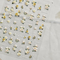 Oil Painting Style Rose Camellia Flower Vase Romantic Candle Holder Bowknot Embossed Adhesive Nail Art Stickers Manicure Decals (ONLINE ORDER ONLY)