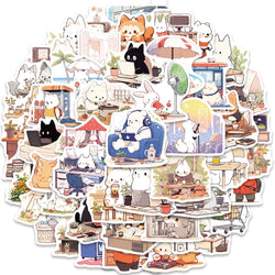 50pcs Cute Cartoon Animals Daily Life Stickers Vinyl Laptop Decals Luggage Skateboard Guitar Phone Waterproof Graffiti (ONLINE ORDER ONLY)