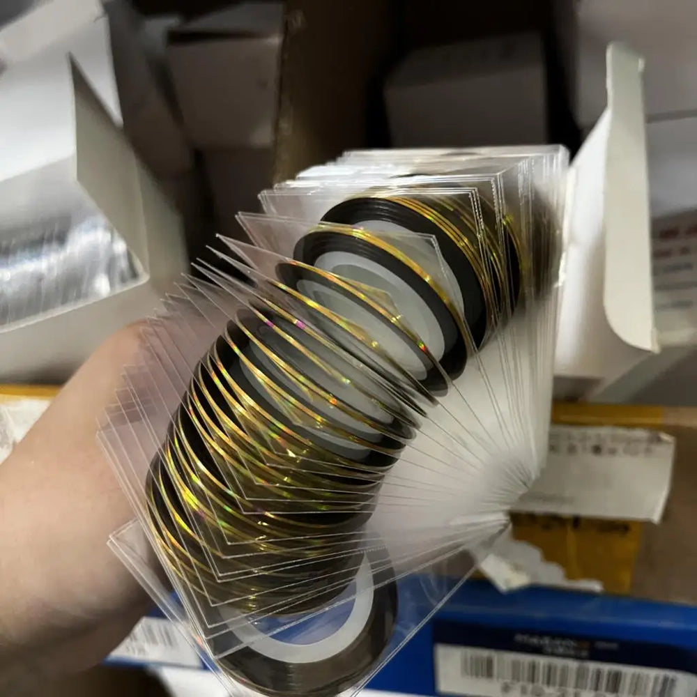 10pcs Nail Striping Tape Metallic Yarn Line Gold/Silver Striping Sticker Holographic 3D Strips Liner Tape Adhesive Manicure Foil (Online Order Only)