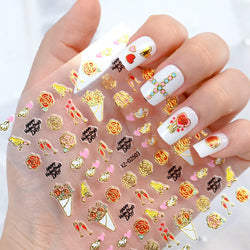 12Pcs 3D Golden Red Glitter Heart Love Nail Sticker Valentine Self Adhesive Cartoon Decal Geometry Lines Stripe Slider Manicure* (ONLINE ORDER ONLY)