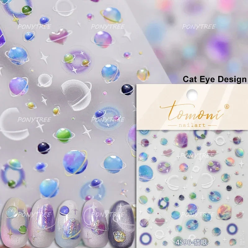 Starlit Sky Star Moon Oil Painting Colour Abstract Planet High Saturation Self Adhesive Nail Art Stickers Dreamy Manicure Decals (ONLINE ORDER ONLY)