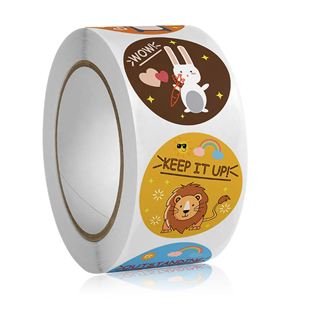 100-500pcs Animal Reward Stickers Adorable Round Kids Motivational Sticker Cartoon Incentive Teacher Gift Sealing Label (ONLINE ORDER ONLY)