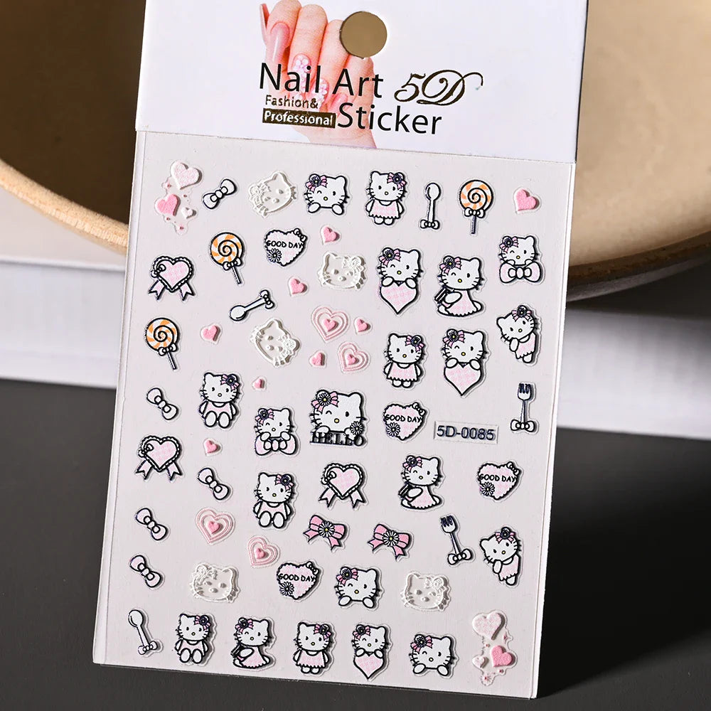 1pc 5D Cartoon Nail Art Stickers Waterproof Matte Finish with Kuromi, Cinnamoroll & Hello Kitty Designs Perfect for DIY Manicure (Online Order Only)