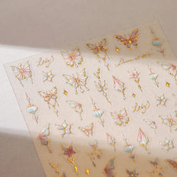 Butterfly Peach Blossom Flowers Lantern Star Tassel Pendant Gold Hot Stamping Self Adhesive Nail Art Stickers Manicure Decals (ONLINE ORDER ONLY)