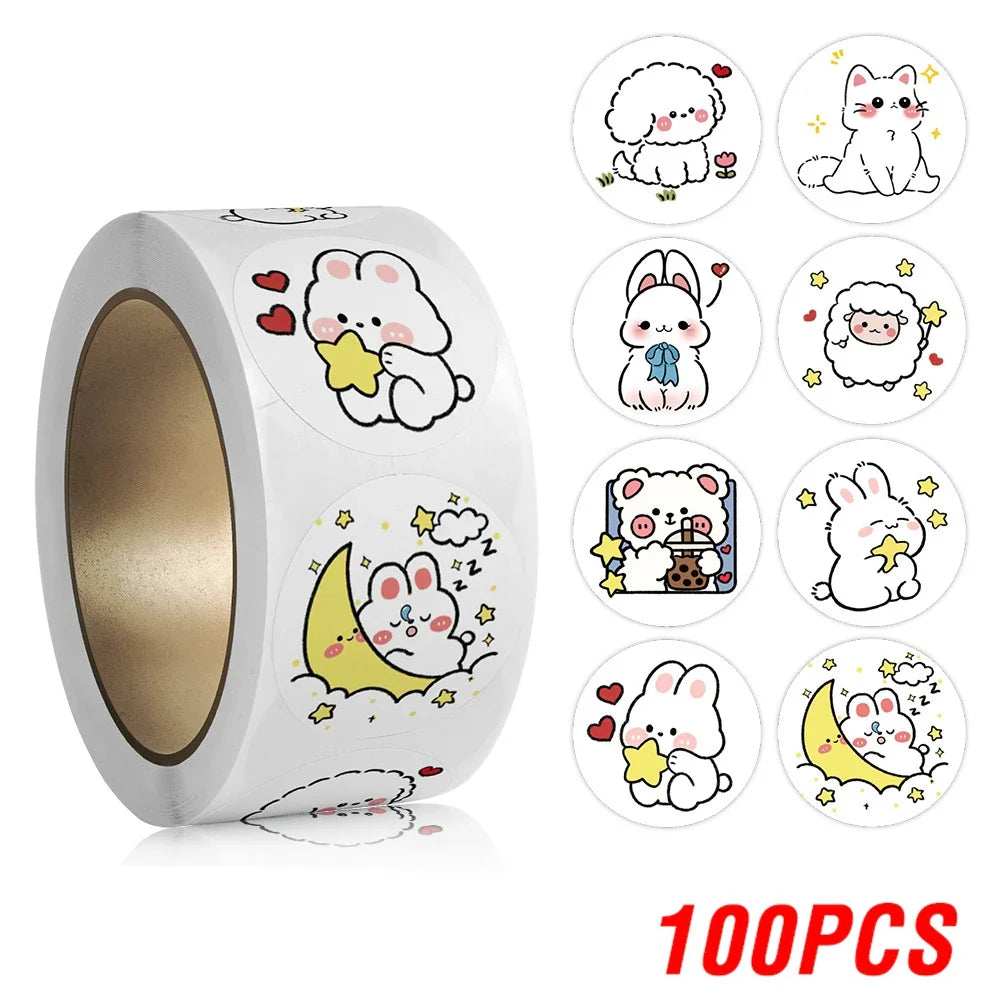 100-500pcs Children's Cartoon Animal Stickers Baby Stickers Kindergarten Inspirational Little Red Flower Reward Roll Stickers (ONLINE ORDER ONLY)