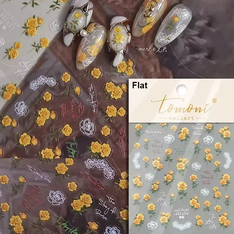 Charming Dreamy Shiny Jelly Blue Gradient Lily Flowers Rose Petal White Dot Chinese Colorful Nail Art Stickers Manicure Decals (ONLINE ORDER ONLY)