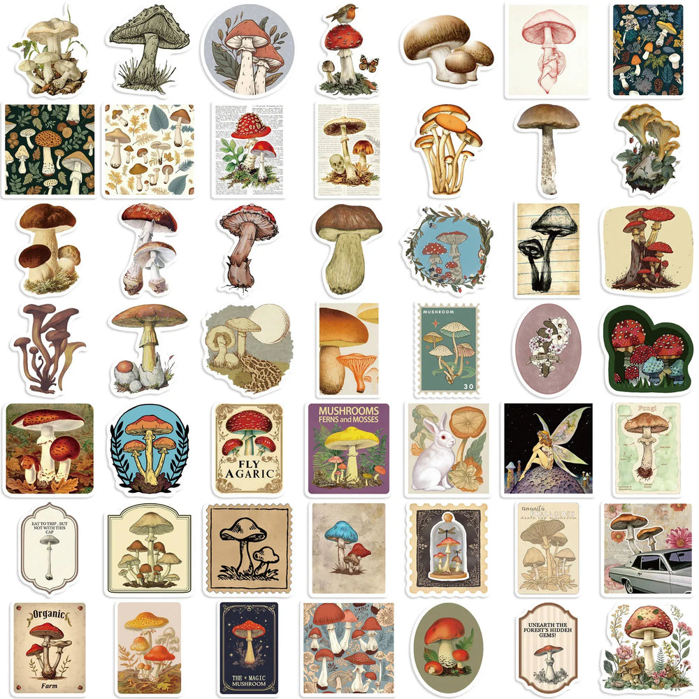 10/30/50PCS Mushroom Graffiti Stickers Retro Style Graffiti Decals Cartoon stickers Toy DIY Scrapbook Luggage Guitar Car Bike (ONLINE ORDER ONLY)