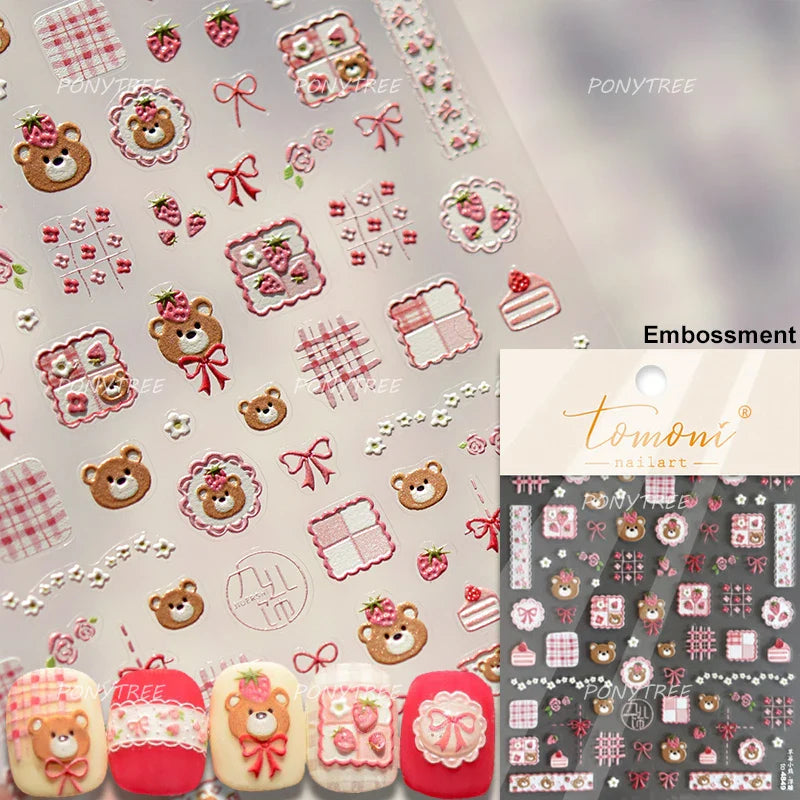 Cat Kitten Rabbit Flower Bouquet Bowknot Vase Bunny Grid Star Blocks Round Warm Sun Decoration Nail Art Stickers Manicure Decals (ONLINE ORDER ONLY)