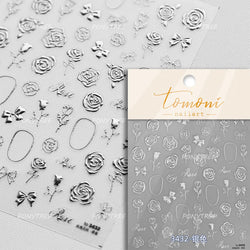Retro Glass Geometry Glaze Rectangle Round Rose Camellia Adhesive Nail Art Stickers Frame Gemstone Charm Noble Manicure Decals (ONLINE ORDER ONLY)
