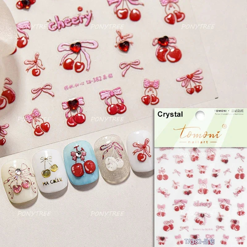 Colored Shiny Jelly Claw Paw Pudding Dessert Cherry Bowknot Cake Bow Tie Drink Food Love Heart Nail Art Sticker Manicure Decal (ONLINE ORDER ONLY)